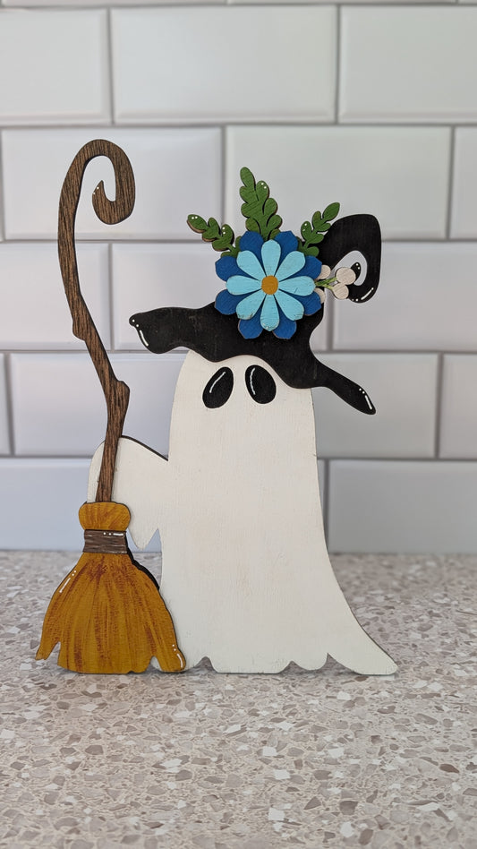 Ghost Holding a Broomstick Halloween Decoration