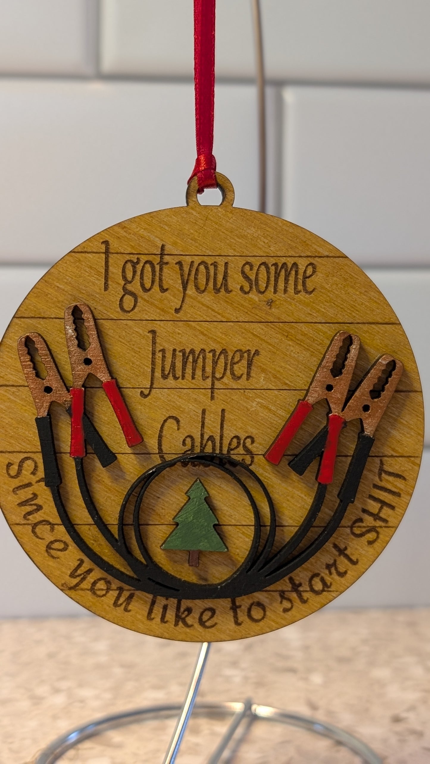 Jumper Cables Christmas Ornament